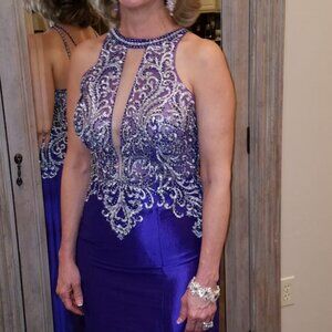 Periwinkle blue, beaded gown w/bustle option